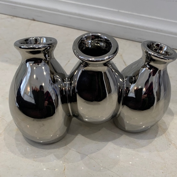 🧓🏼MT Torre & Tagus mini carafe 3 bud silver ceramic vase - Picture 1 of 3